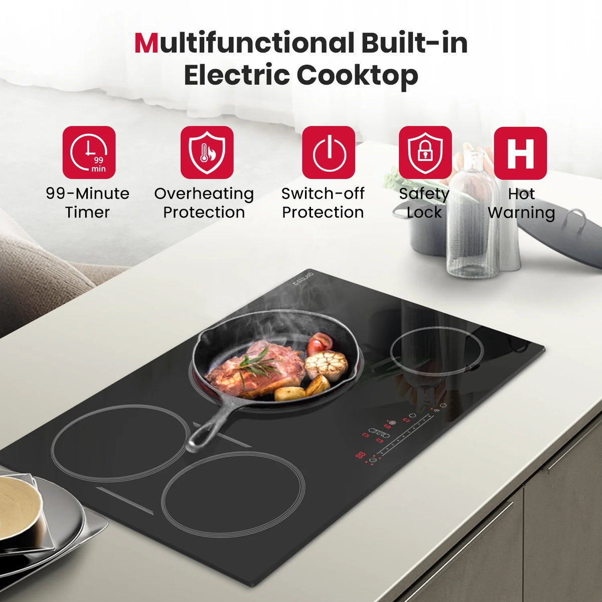 Gasland Chef 30 in. 4 Elements Radiant Electric Cooktop in Black with Tri-Ring Element and Bridge Element