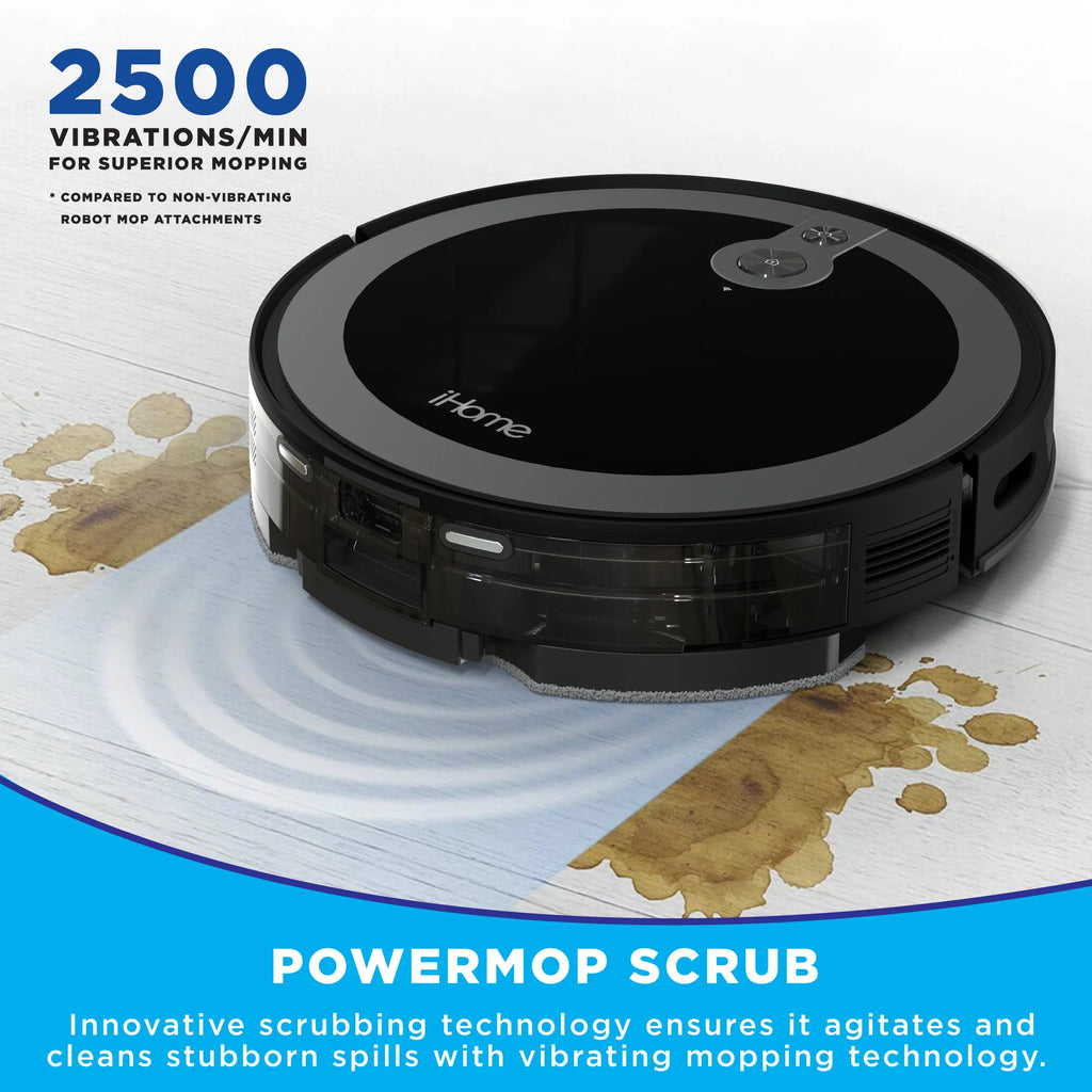 iHome AutoVac Luna Pro New 3-in-1 Robot Vacuum and Vibrating Mop with Auto Empty Base, Self-Emptying, Smart Mapping, Wi-Fi Connected, LIDAR Navigation, Mop Combo, Pet Hair, Hard Floor, Carpet