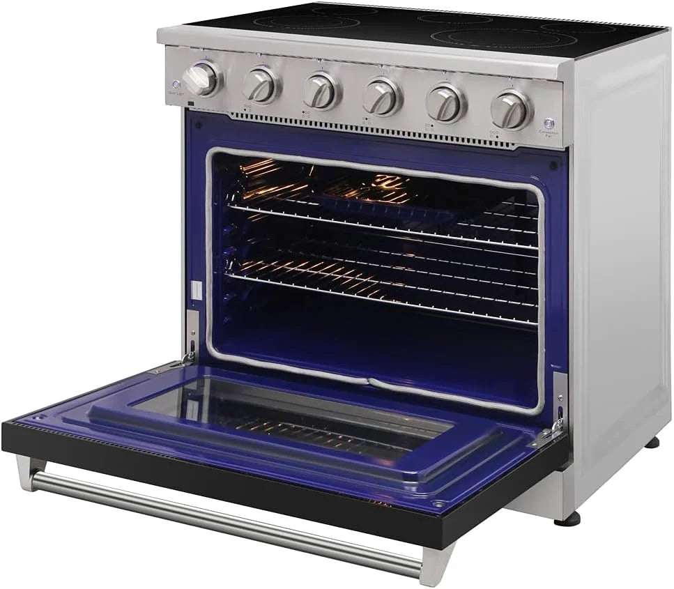 KOSTCH 36 inch Electric Range, 5-Burner Cooktop with 6.0 cu ft Convection Oven, Glass Top, in Stainless Steel
