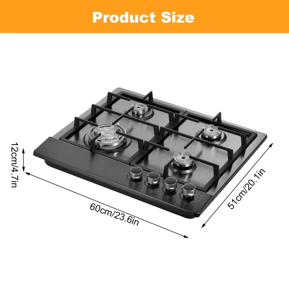 Tohu Stainless Steel Stove 3.3kW 5-Burner Closed Chassis Propane Cooktop for Outdoor/Indoor Cooking