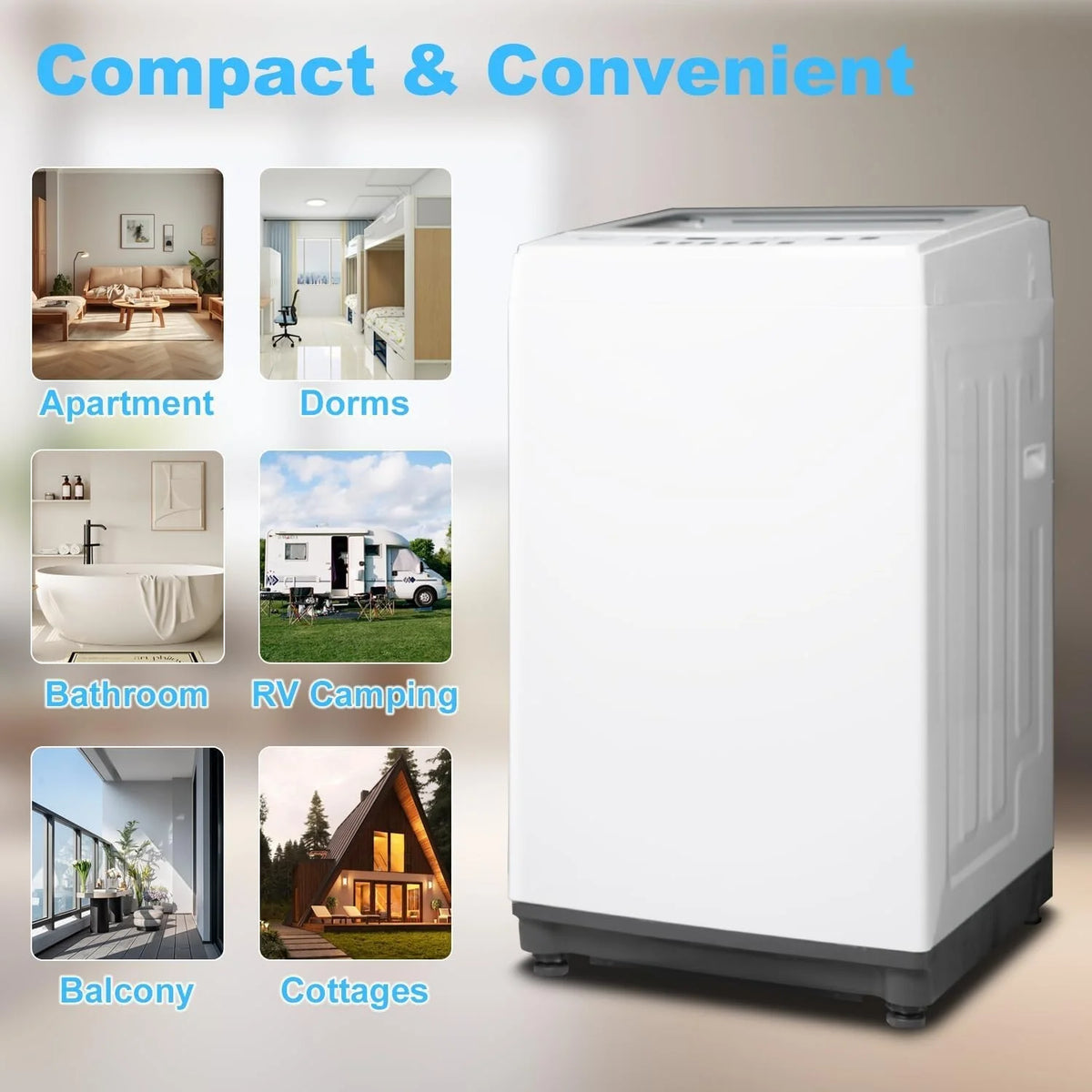 Techomey Compact Washing Machines 1.7 Cu ft Single Use in Schools and apartments 12lbs White Washer