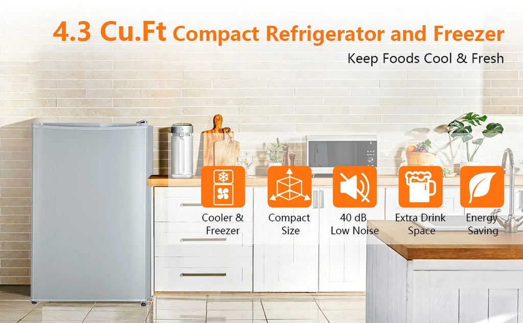 4.3 Cu.Ft Mini Fridge With Freezer, Single Door Mini Fridge w/7 Settings Temperature Adjustable, Mini Refrigerator for Apartment, Bedroom, Office, Dorm, Grey