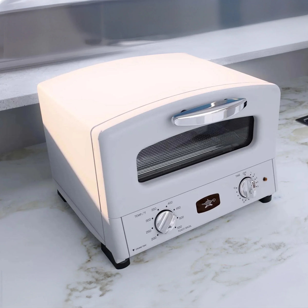Sengoku SET-G16A(W) HeatMate Graphite Compact Countertop Toaster Oven with 4 Non-Stick Pans for Toasting and Baking, 120 Volt, Eggshell White