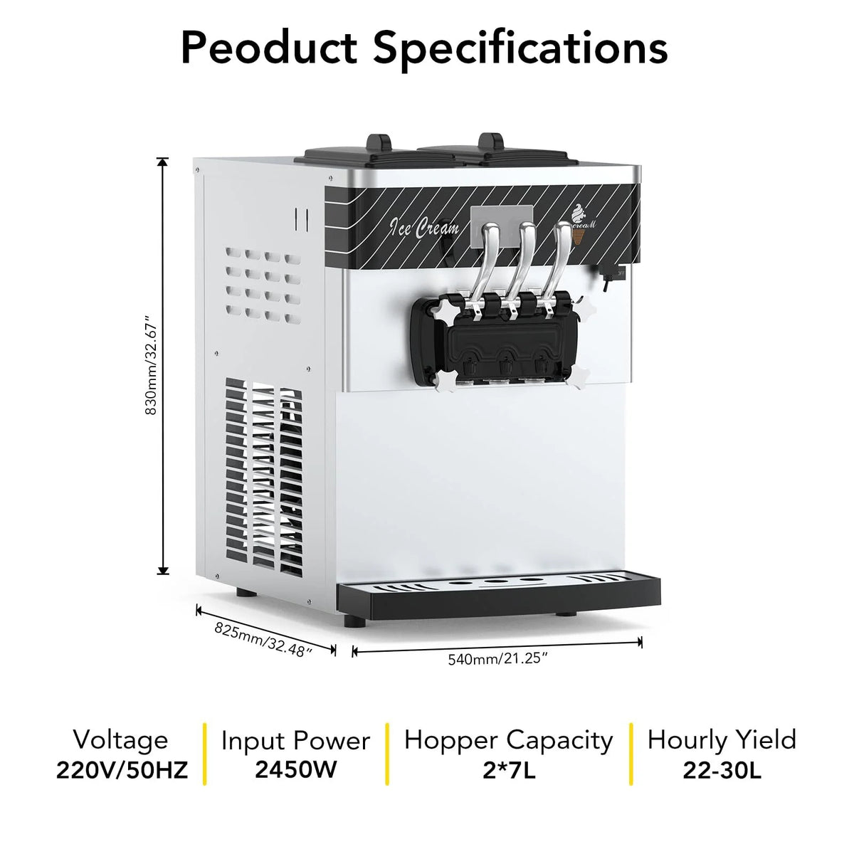 Entcook 3 Flavors Commercial Ice Cream Maker, 5.8-8 Gal/H Countertop Soft Serve Ice Cream Yogurt Machine with LCD Display