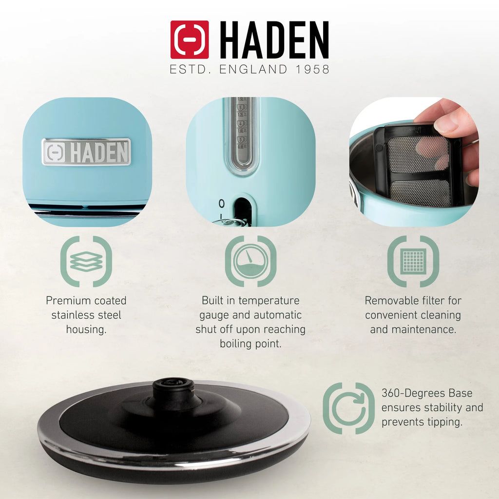 Haden Coffee Maker & Heritage 1.7 Liter Electric Kettle, Black & Chrome