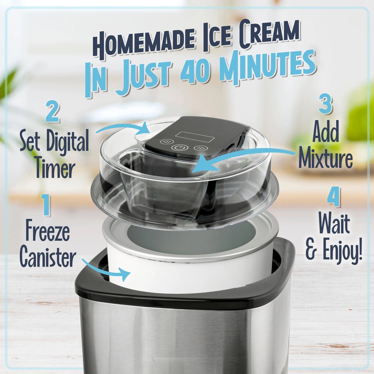Nostalgia 2-Quart Electric Ice Cream Maker �C Make Homemade Ice Cream, Gelato, Sorbet & Frozen Yogurt �C No Salt/Ice Needed, Digital Controls, Mix-In Chute & Freezing Gel Canister �C Stainless Steel