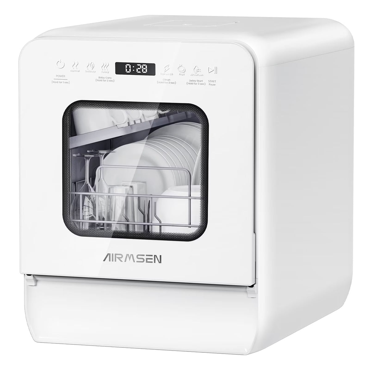 AIRMSEN 5-Place Settings Portable Countertop Dishwasher with 5L Built-in Water Tank, Ultra-Slim Dishwasher Upgrade 3 Spray Arms, 12H Delay Start and Salt Chamber Function, ZMW-DUHA01