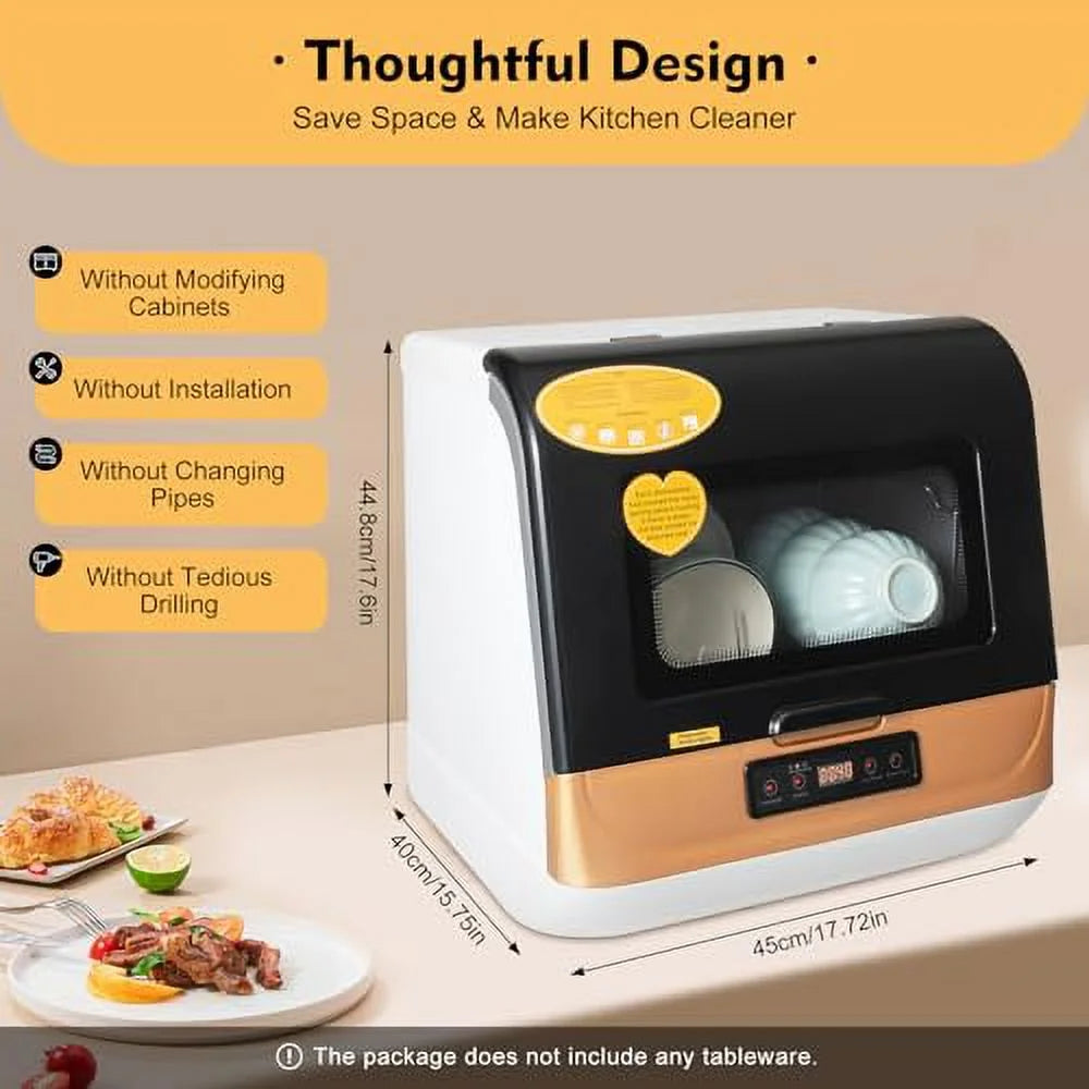 Portable Dishwasher Countertop, 800W 110V Mini Countertop Dishwasher Machine with 3 Washing Programs, Compact Dishwasher for Dishes Knives Forks Spoons Chopsticks Cups
