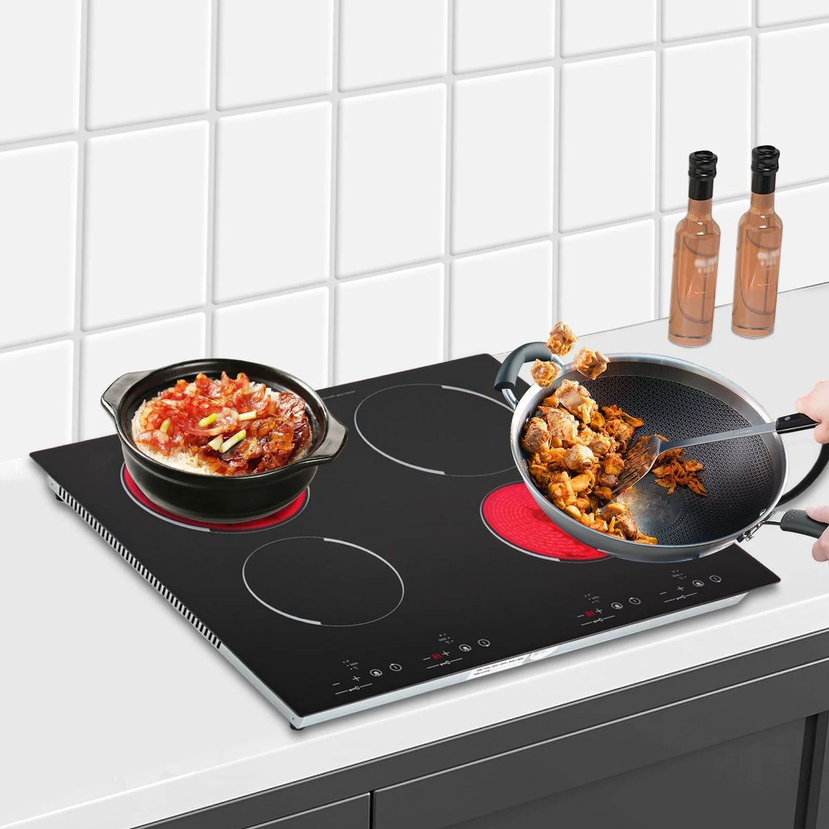110V Electric Cooktop, Built-in Cooktop 3000W, Electric Stove Top with 4 Electric Burners, 9 Heating Level, Kid Safety Lock, Sensor Touch Control