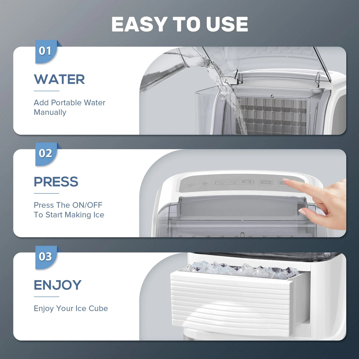 Auseo Cubic Ice Maker Machine, 2 Ice Size, 33 Lbs/Day, 24 Pcs Ice Cube Per Cycle, Large Ice Cube Storage Capacity, Adjustable Ice Thickness for Home/Office/Dorm, Silver