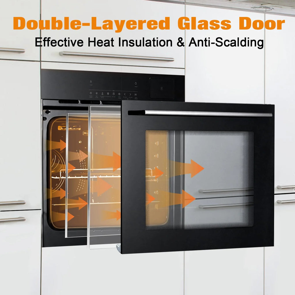 24" Electric Single Wall Oven, 2.5Cu.ft with 8 Baking Modes, 70L Electric Convection Oven, with Air Frying Function, 3000w, 3D Surround Heating with Double-Layered Glass Door, Timer, Touch Control