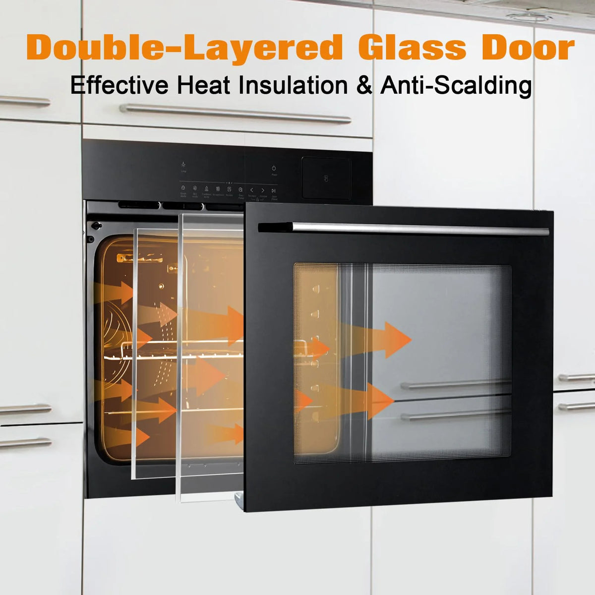 Litake 24" Electric Single Wall Oven, 2.5Cu.ft with 8 Baking Modes, 70L Electric Convection Oven,with Air Frying Function, 3000w, 3D Surround Heating with Double-Layered Glass Door,Timer,Touch Control