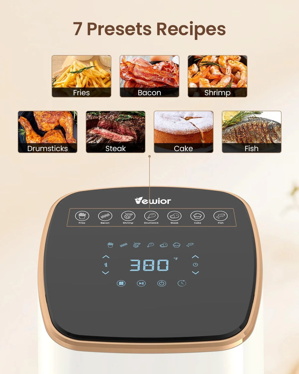 Segmart Air Fryers Oven, 5.3Qt Air Fryer with Viewing Window, 7 Presets, Digital Touchscreen, Dishwasher-Safe Basket, 1350W, Cream White