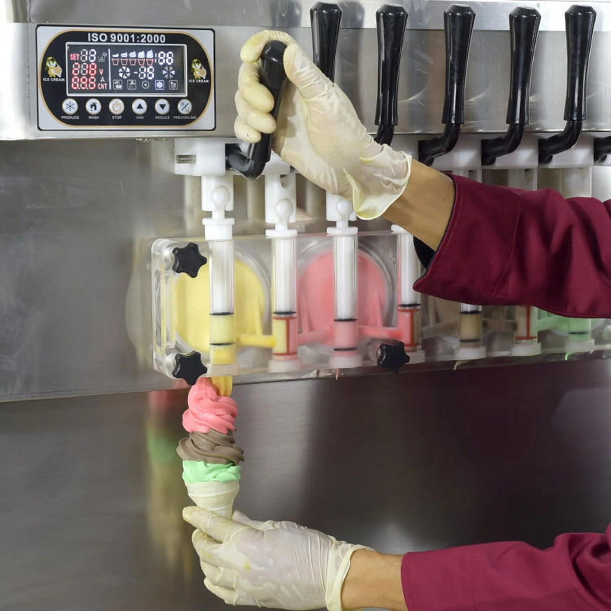 Kolice Commercial ETL 7 Flavors Soft Serve Ice Cream Machine,Frozen Yogurt Ice Cream Maker-Transperant Dispenser,Upper Tanks Coolated