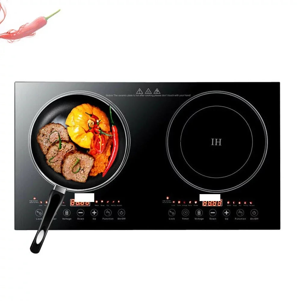 DERCLIVE Electric Ceramic Stove Induction Cooktop, Electric Stove 2 Burner Electric Burner Countertop Infrared Induction Cooker Home Cooktop Cooking Furnace,2200W  2200W
