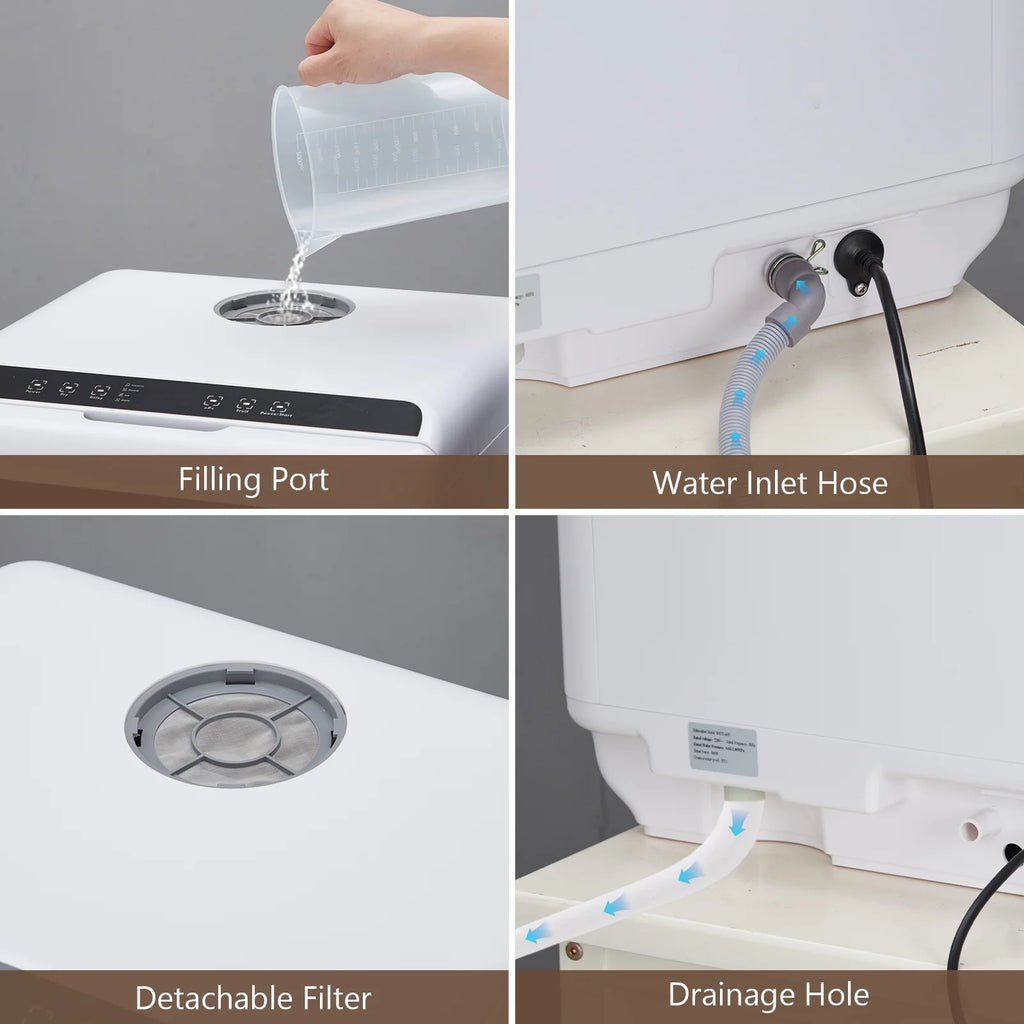 Danolapsi Countertop Dishwasher,Mini Dishwasher with 4.5L Water Tank, 5 Programs, Dual Sprays,149�H High Temp & PTC Hot Air Dry,Portable Dishwashers for RVs & Apartments