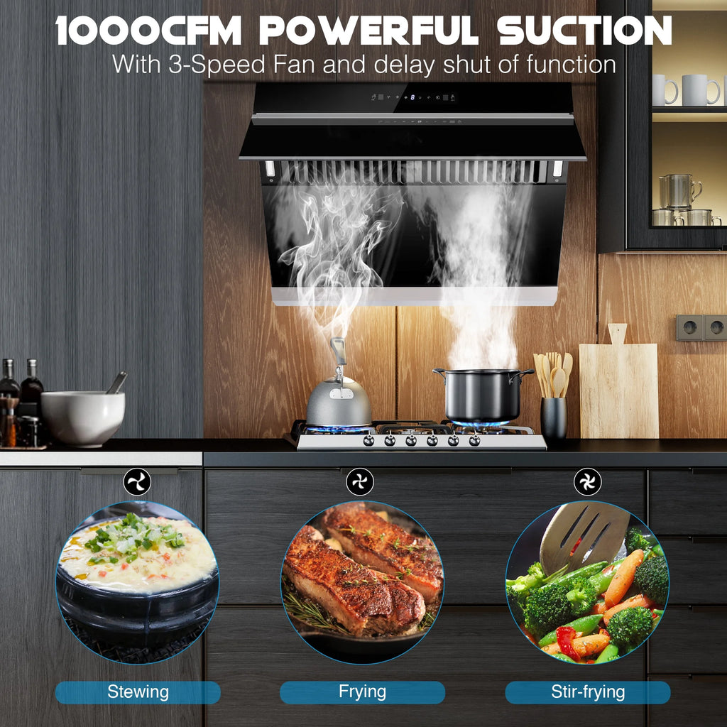 Joeaonz 30-Inch Wall Mount Range Hood, Stainless Steel, 3-Speed Exhaust with Baffle Filter
