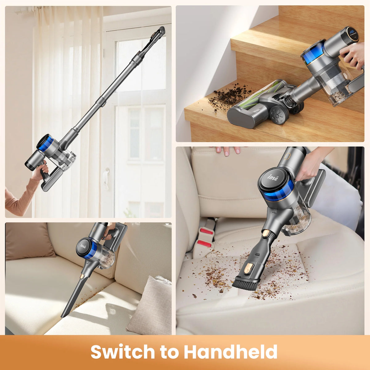 INSE Cordless Stick Vacuum Cleaner for Pet Hair Hard Floors Carpet, New S9X, 55 Mins Runtimes & 45 Kpa Powerful Suction
