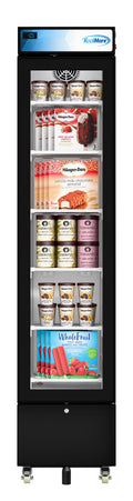 17 in. Slim Commercial Merchandiser Freezer with Manual Defrost, 6.5 Cu. Ft. Capacity, ETL Listed in Black (KM-MDF-17S)