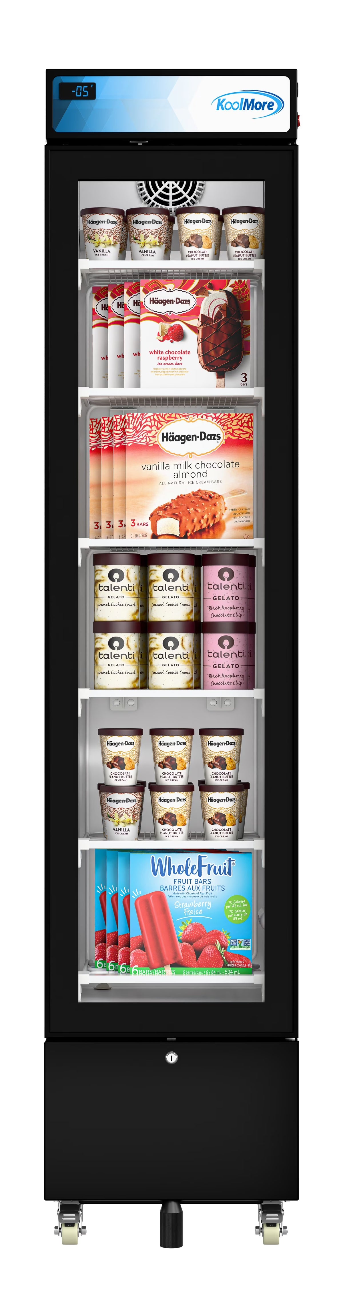 17 in. Slim Commercial Merchandiser Freezer with Manual Defrost, 6.5 Cu. Ft. Capacity, ETL Listed in Black (KM-MDF-17S)