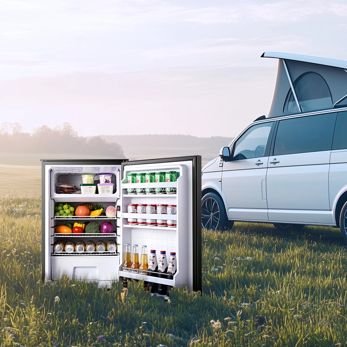 Sunmaki 12v Fridge RV Refrigerator, 116.2Qt(110L) Portable Car Refrigerator Dual Zone Cooling & Freezing, for Bedroom, Truck, Office, Outdoor, Black