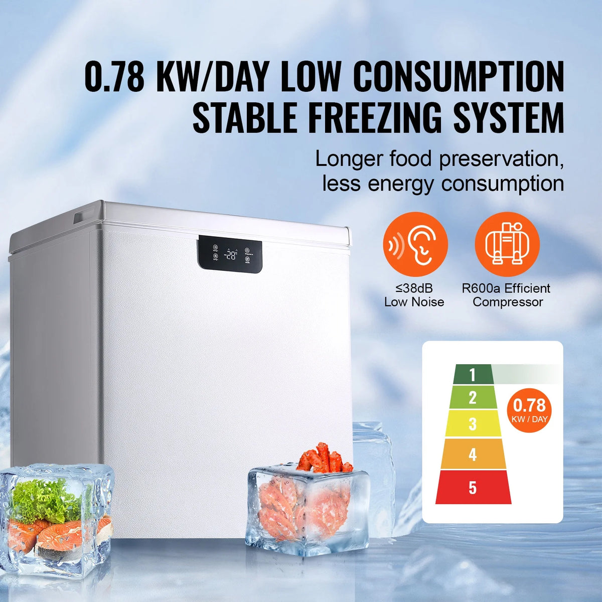 KFFKFF  3.88 Cu.ft / 110L Small Top-Open Chest Freezer with Adjustable  ?Temperature Control 2 Removable Storage Baskets, Freestanding