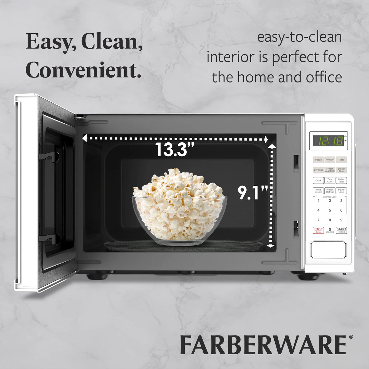 Farberware FMGZ09BKA 0.9 Cu. Ft. Microwave Oven, 900W, Digital Control, LED Display, 6 Cooking Presets, Black