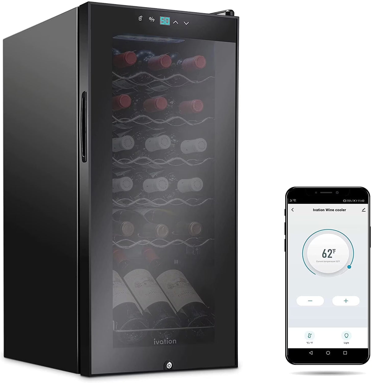 Ivation 18-Bottle Glass Door Compressor Refrigerator, Black