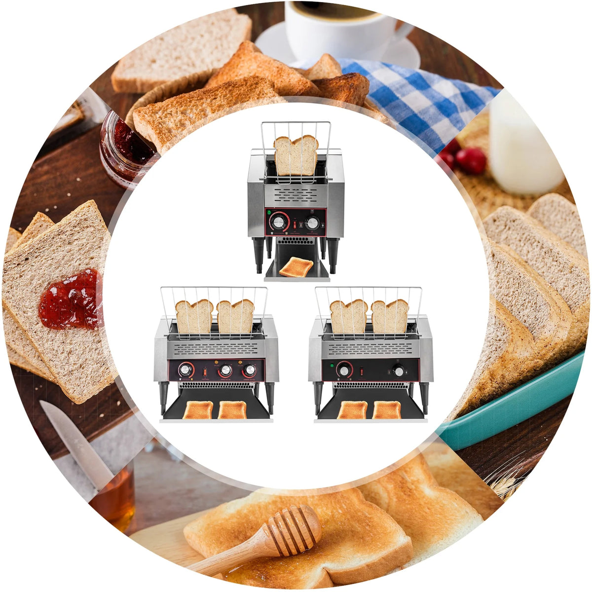 High Efficiency Commercial Conveyor Toaster with 7 Speeds and 3 Modes, 150-450 Slices per Hour, Ideal for Cafes, Buffets, and Coffee Shops