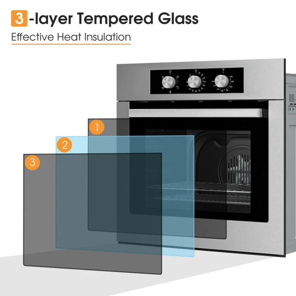GVN Extra Large Countertop Oven,24 Inch Single Wall Oven 2.47Cu.ft with 5 Cooking Modes-Silver