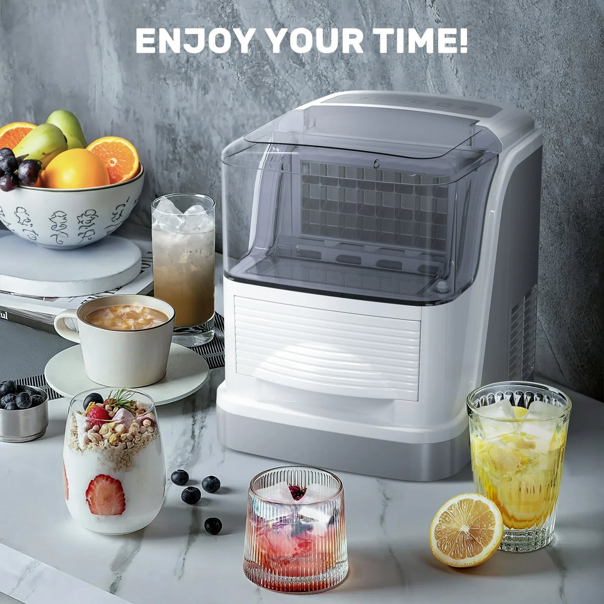 Auseo Cubic Ice Maker Machine, 2 Ice Size, 33 Lbs/Day, 24 Pcs Ice Cube Per Cycle, Large Ice Cube Storage Capacity, Adjustable Ice Thickness for Home/Office/Dorm, Silver
