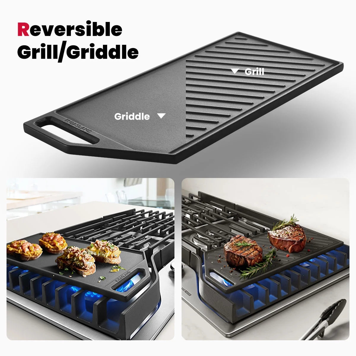 GASLAND Master Series 30 Inch Gas Cooktop with Griddle PRO GH3805SS1FC with 5 Burners, CSA certified,120V Plug-in, NG/LPG Convertible
