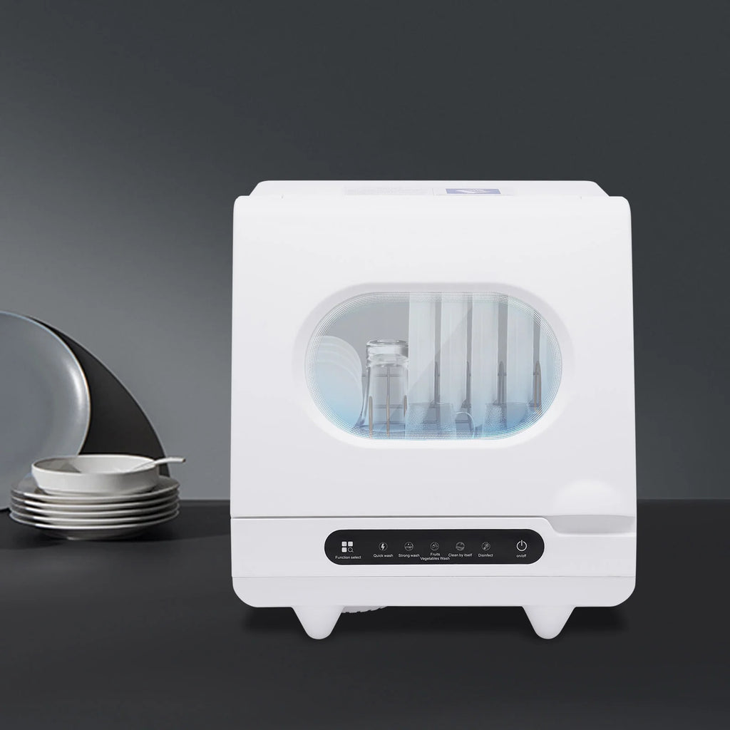 Flip-top Dishwasher White 5 intelligent washing functions Portable Countertop Dishwasher Compact  Low Noise Mini Dishwasher with Water Tank Leak-Proof Dry