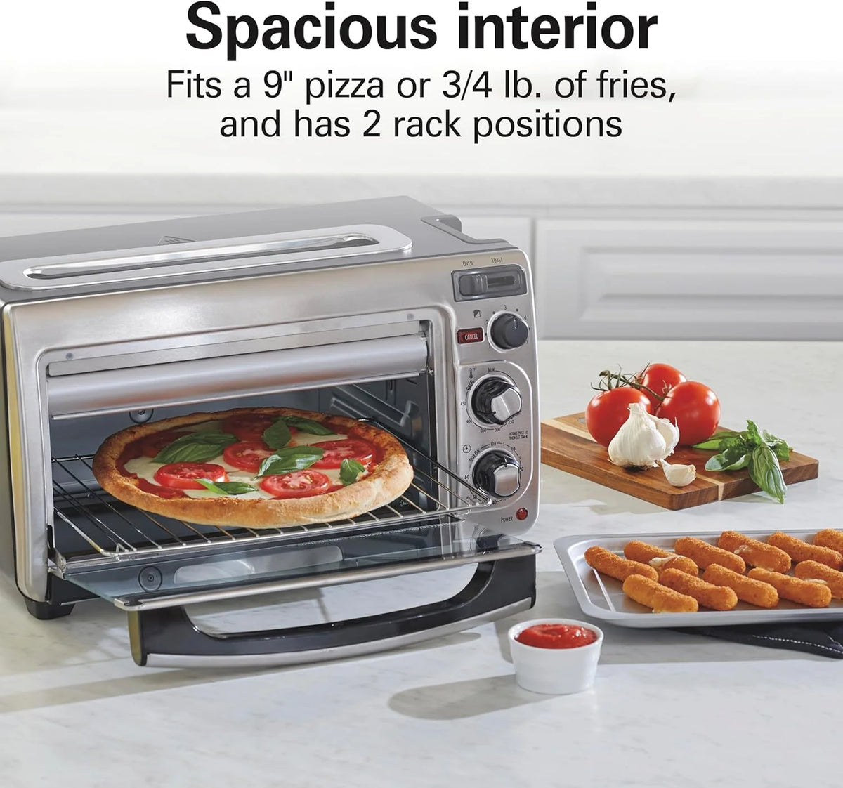 2-in-1 Countertop Toaster Oven and Long Slot 2 Slice Toaster, 60 Minute Timer and Automatic Shut Off, Shade Selector, Stainless Steel (31156)