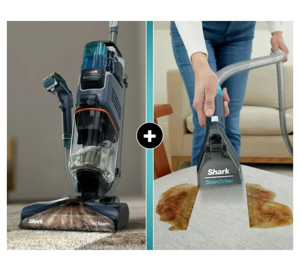 Restored Shark CarpetXpert with StainStriker, Upright Carpet & Upholstery Cleaner, Built-in Spot & Stain Eliminator, Deep Cleaning & Tough Stain Removal, Carpet Shampooer, Navy, EX200 (Refurbished)