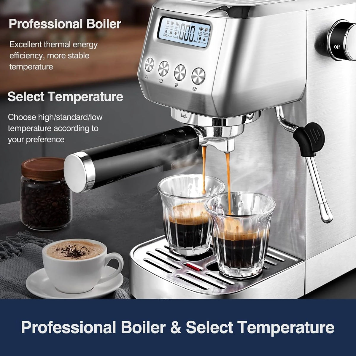 Sunmaki 20 Bar Espresso Machine, Compact Cappuccino Machines for Home Gifts, Stainless Steel