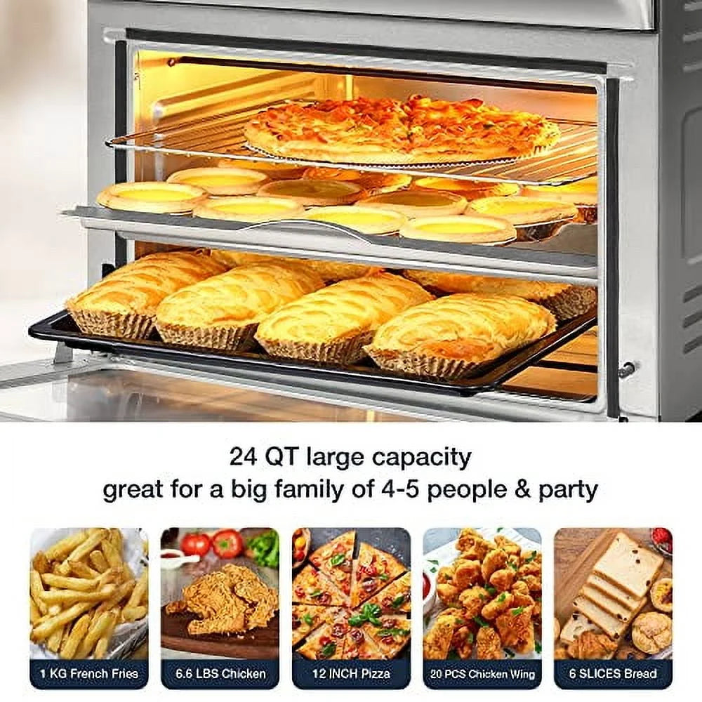 Air Fryer Ovens Countertop, Convection Toaster Oven with 10 Cooking Functions, 6-Slice Toast &12-Inch Pizza Capacity, 6 Accessories Included, Auto Shut off, 24 Quart