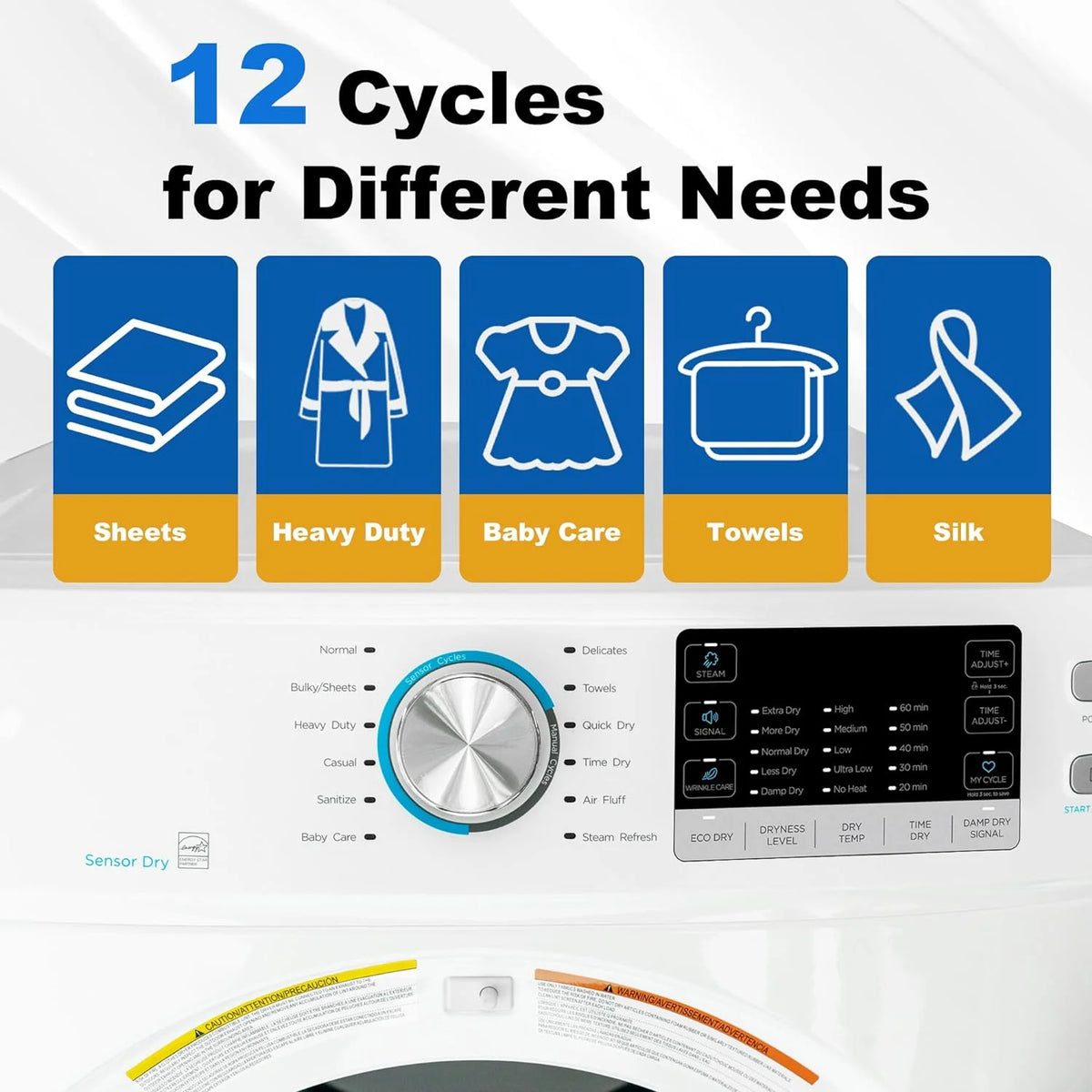 SMAD 8 Cu ft Electric Front Load Dryer, 27 in.W Large Capacity Steam Function Wrinkle Care Stackable