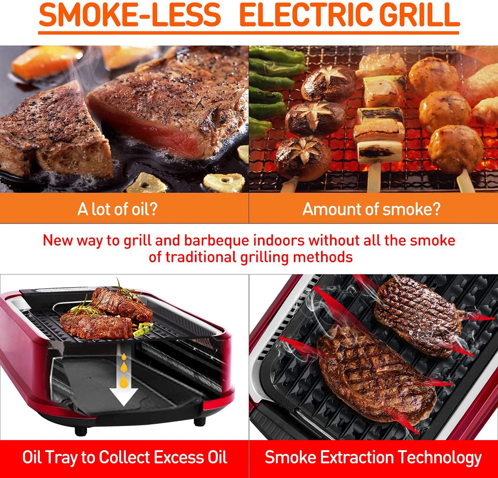 Techwood Indoor Smokeless Grill, 1500W, Black, Electric Portable Korean BBQ Grill with Tempered Glass Lid