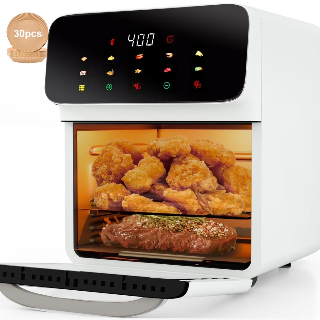 Bluebow Air Fryer 12QT Convection Oven with 10-in-1 Multi Function, Visible Window and Touchscreen, Black