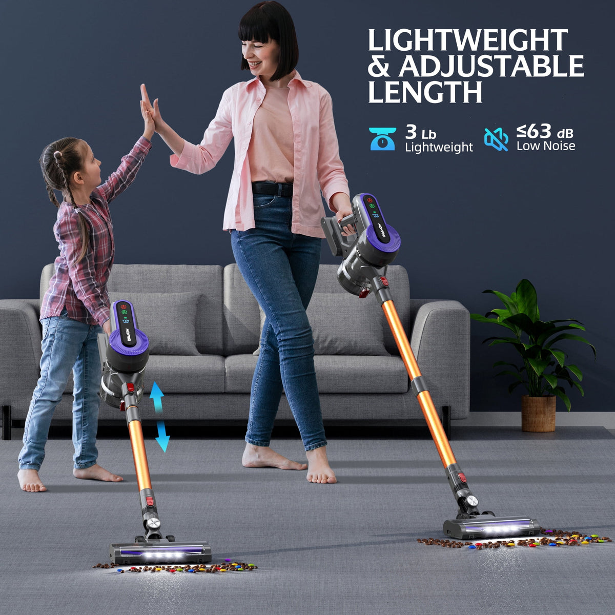 Roanow Cordless Vacuum Cleaner, 38KPA/55Mins with Display Stick Vacuum for Home Hardwood Floor Carpet Pet