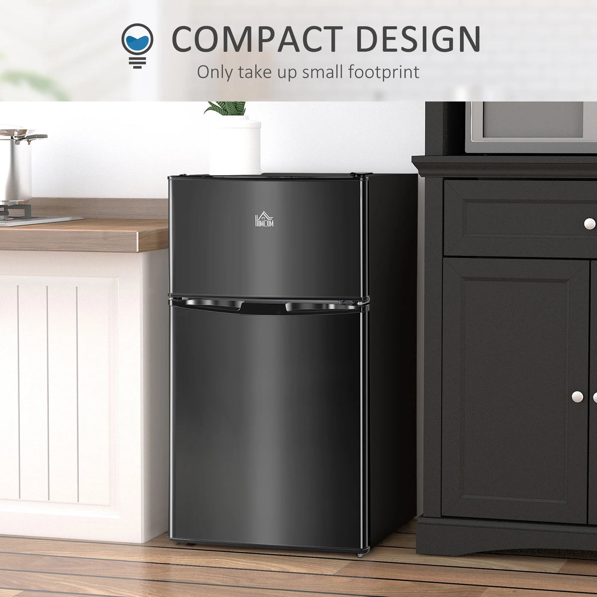 Homiyad 3.2 Cu.Ft Mini Fridge with Freezer, Double Door Compact Refrigerator with Adjustable Thermostat, Shelf and Reversible Door for Bedroom, Dorm, Home Office, Energy Efficient, Black