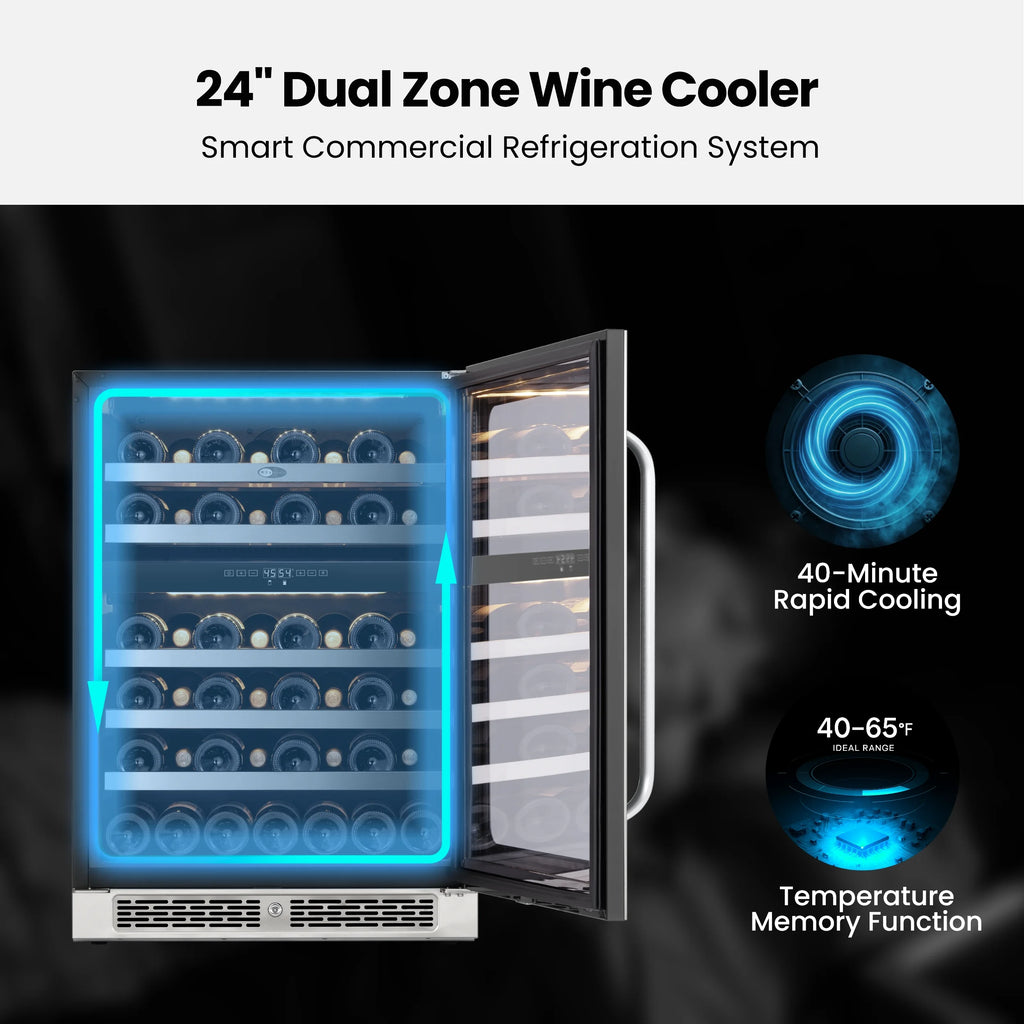 Whynter 24 inch Wine Cooler Refrigerator, 46 Bottle Wine Fridge, Freestanding & Built-in with Reversible Glass Door