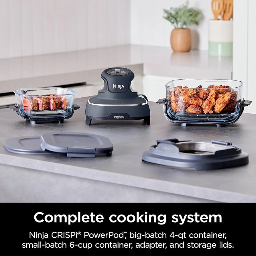 RESTORED Ninja Crispi Air Fryer, Microwave, Freezer & Dishwasher Safe, 4 QT & 6 Cup Glass Containers with Storage Lids, Easy Meals, Air Fry, Bake, & More Grey, FN101GY (Refurbished)