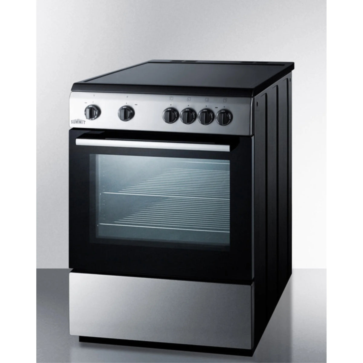24" wide smooth top electric range in slide-in style and white finish, with storage drawer and large oven window in black glass