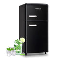 DEMULLER Mini Fridge with Freezer Compact Retro Refrigerator Dual Door Black-YX-100 19 inches Wide