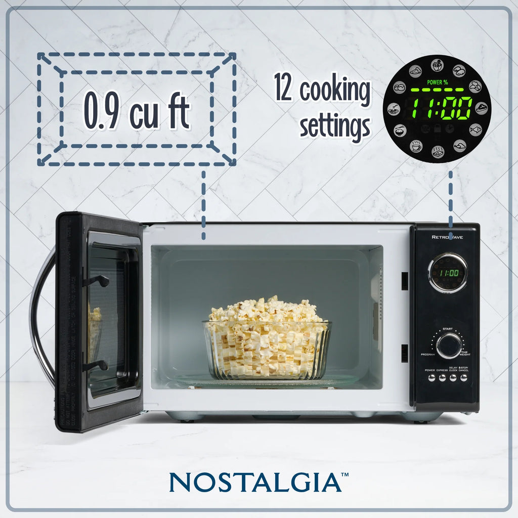 Nostalgia Retro Microwave for Countertop 0.9 cu ft Vintage Microwave, Ivory