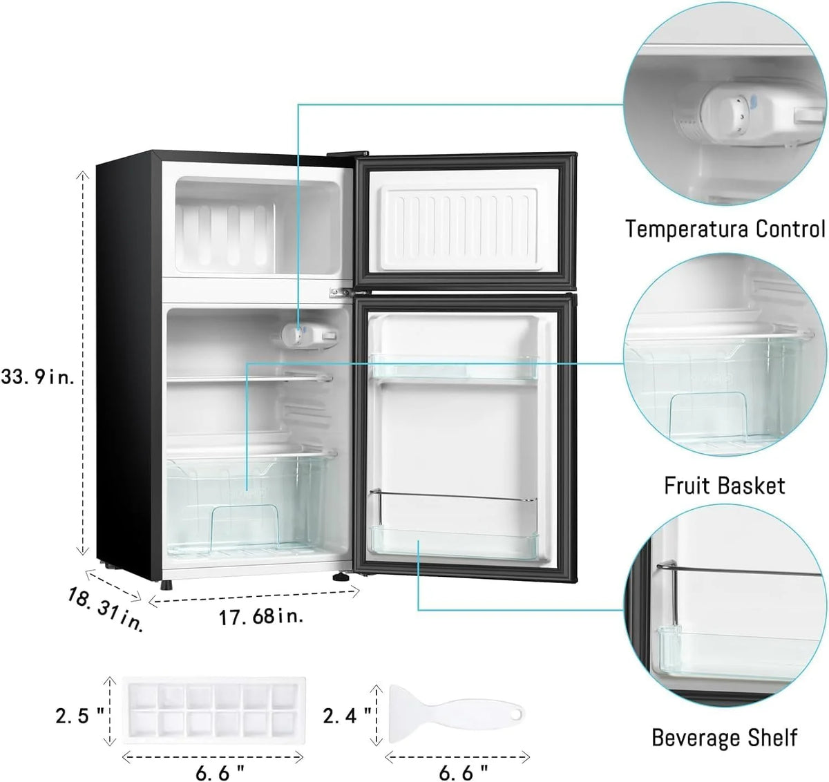 Kcpolre Pink Mini Fridge with Freezer 3.2 Cu.ft Refrigerators, Adjustable Glass Shelves, Quiet Dual Door Dorm Fridge for Bedroom, College, Office