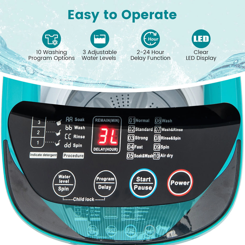 Gymax 7.7 lbs Full Automatic Washing Machine 0.78 Cu.ft Compact Washer & Spinner Combo Blue