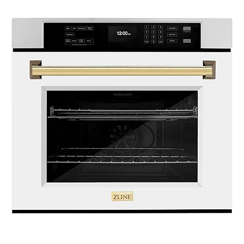 ZLINE 30 in. Autograph Edition Professional Convection Single Wall Oven with Air Fry and Self Clean in Stainless Steel with White Matte Door and Polished Gold Handle (WASZ-WM-30-G)